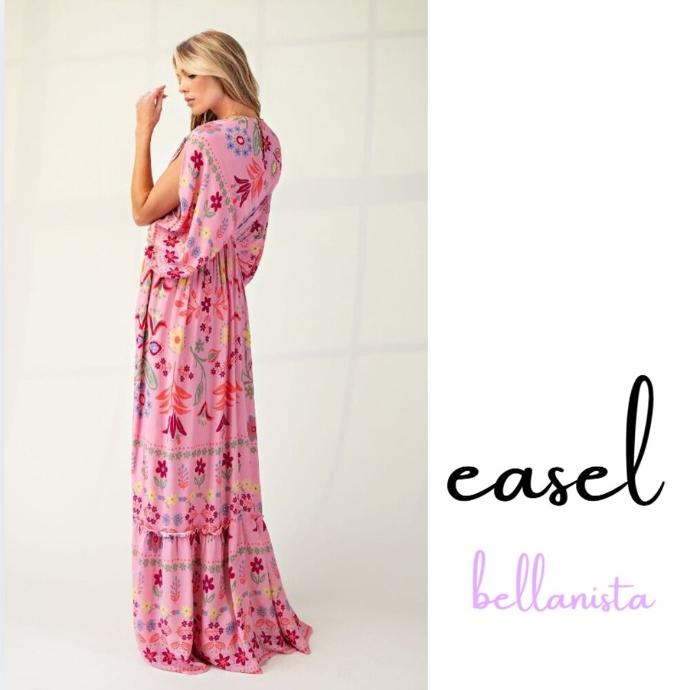 easel Lg Pink Floral Maxi Dress - Picture 3 of 11